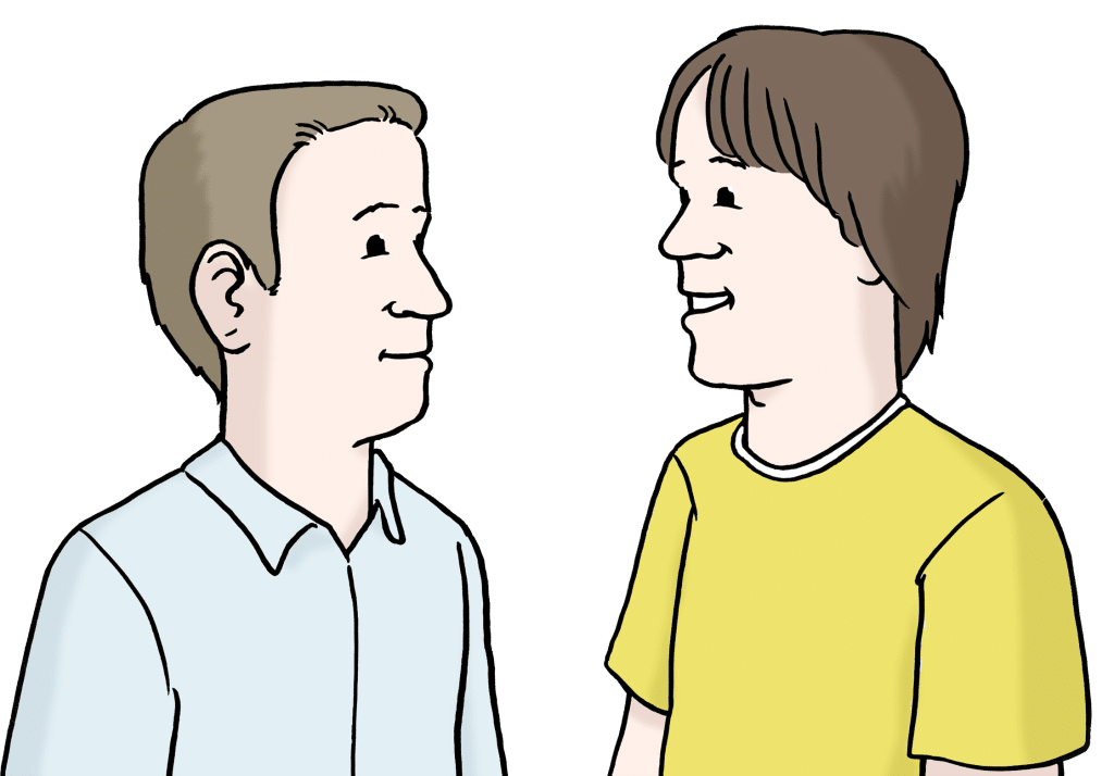 Illustration: Zwei Personen reden miteinander.